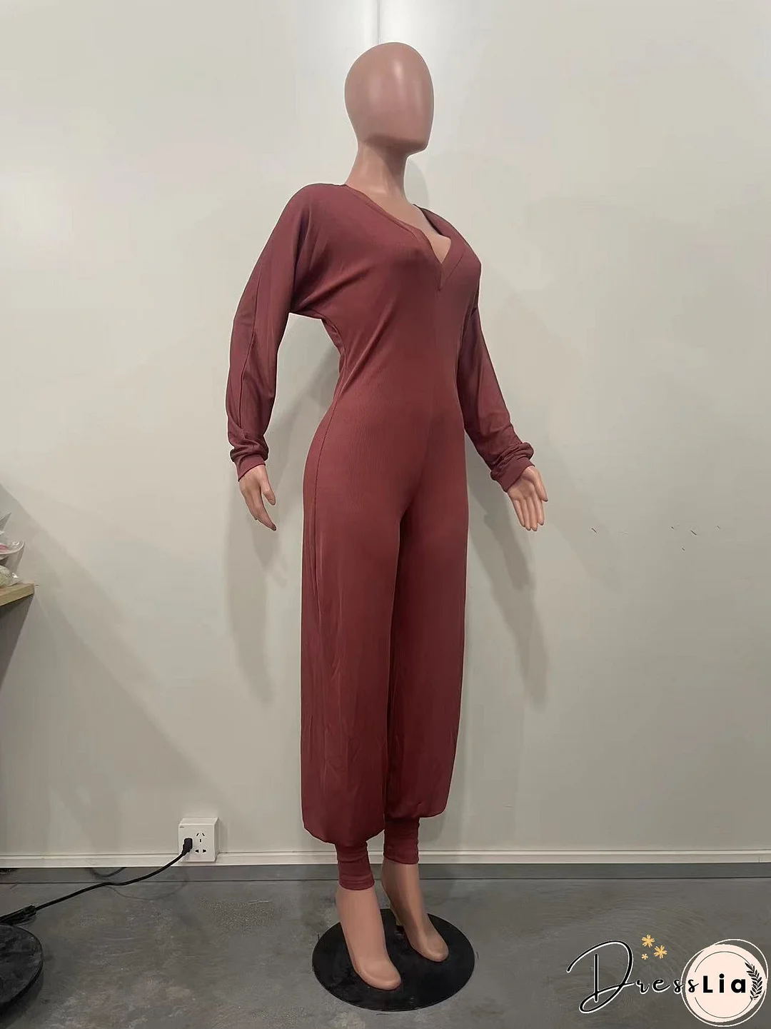 Women Ribbed Solid Patchwork Jumpsuit