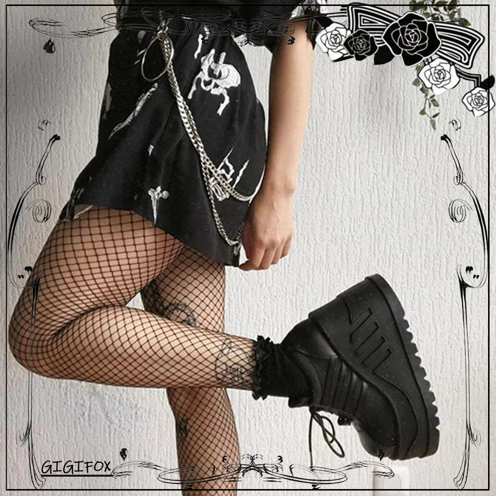 Brand New Punk Street Fashion Black Gothic Style Girls Cosplay Platform High Heels Sneakers Wedges Shoes Woman Pumps Big Size 43