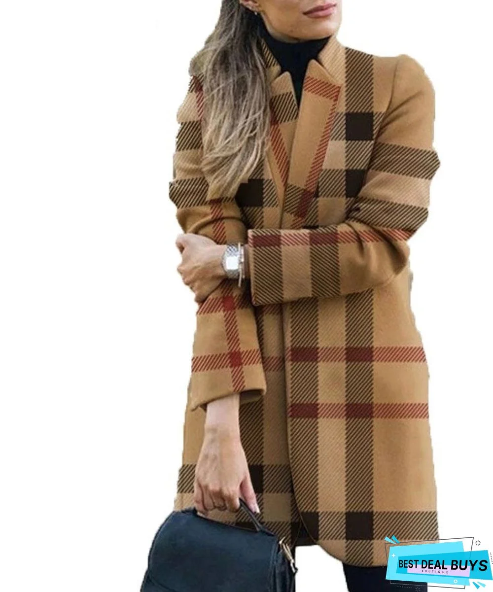 New Autumn and Winter Fashion Print Collar Woolen Coat Women