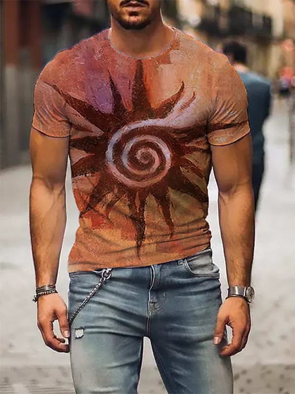 Spiral Pattern Printed Round Neck Loose T-shirt