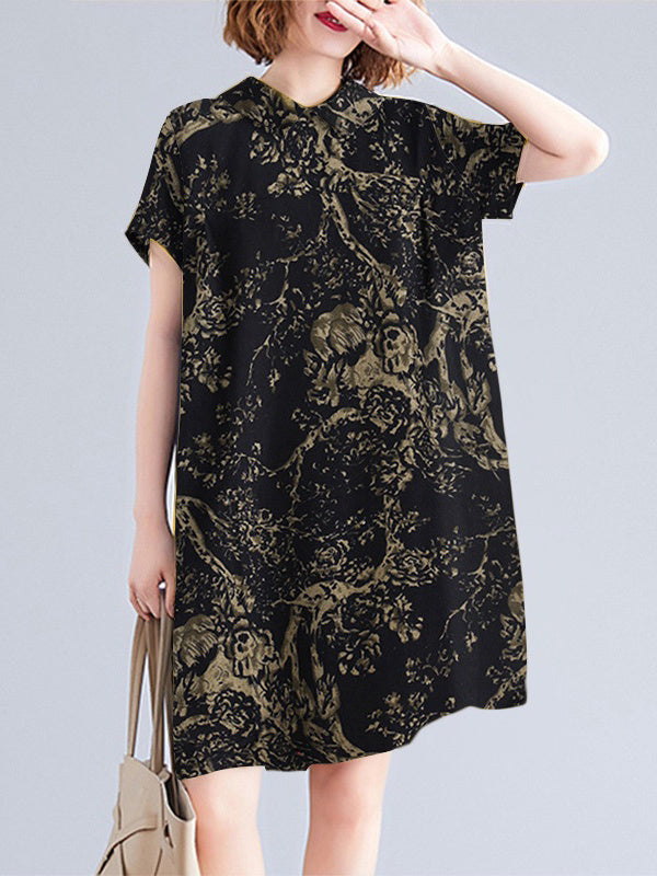 Literary Retro Short Sleeve Loose Dress