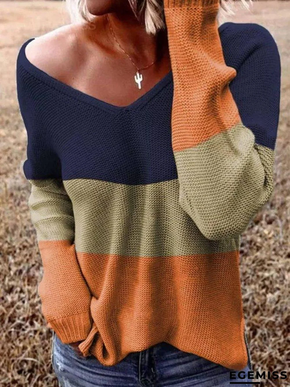 Casual Long Sleeve V Neck Sweater | EGEMISS