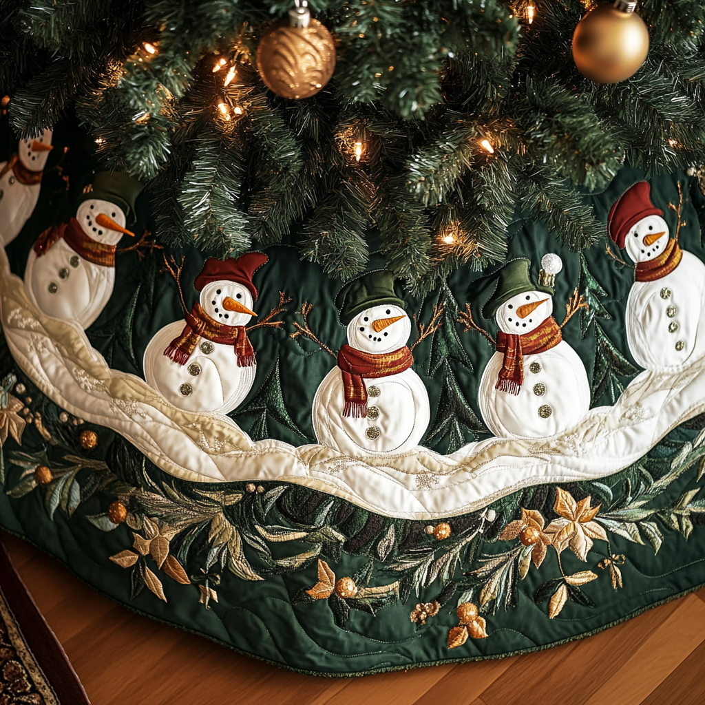 Frosty Festivity Quilted Christmas Tree Skirt NCU0VH728