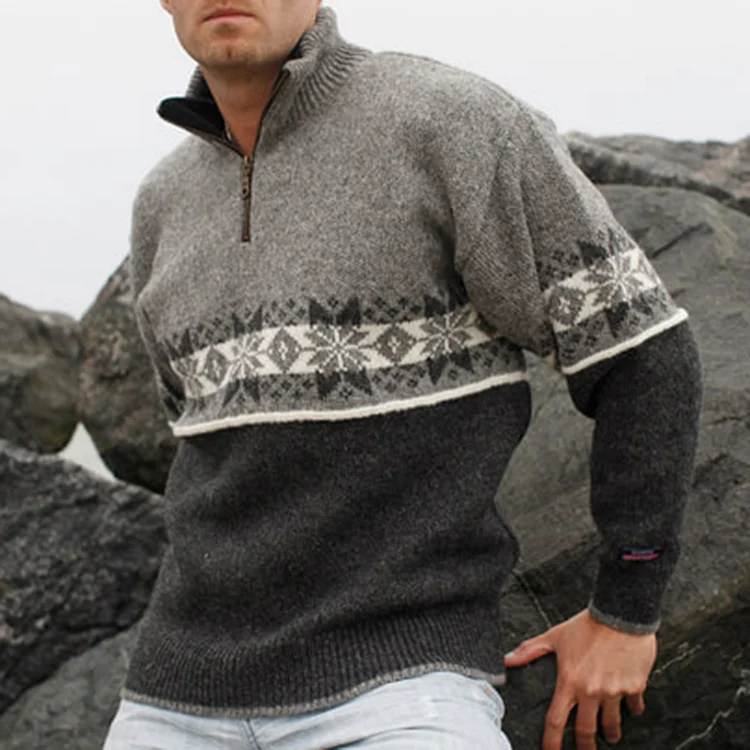 Vintage Warmth Norwegian Knit Jacquard Icelandic Half Zip Collar Sweater（Unisex ）