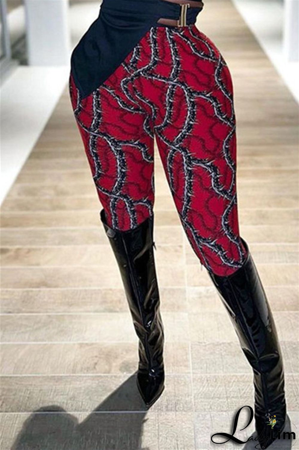 Yellow Fashion Casual Print Basic Skinny High Waist Pencil Trousers