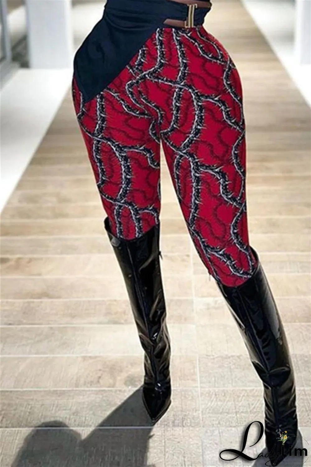 Yellow Fashion Casual Print Basic Skinny High Waist Pencil Trousers