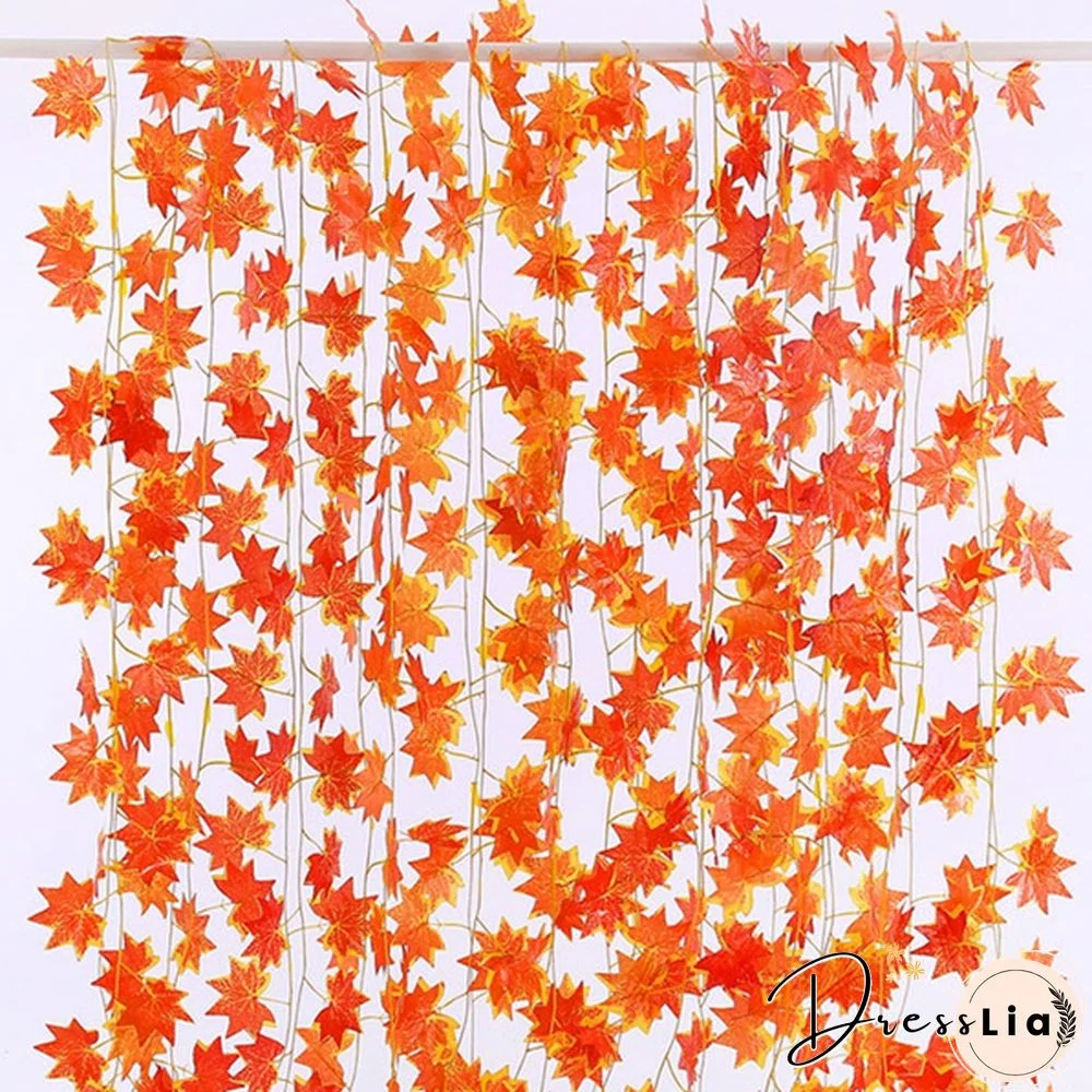 2.4m Window Autumn Leaves Garland Maple Leaf Wreath Vine Fake Foliage Home Garden Decor