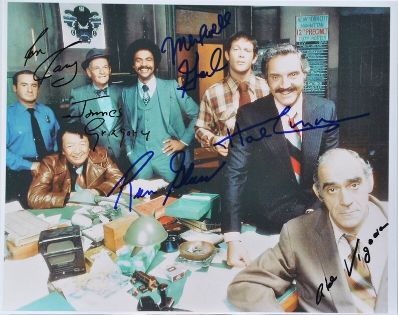 BARNEY MILLER CAST Signed Photo Poster painting X5 Hal Linden, Ron Glass, James Gregory, Max Gail, and Ron Carey wcoa