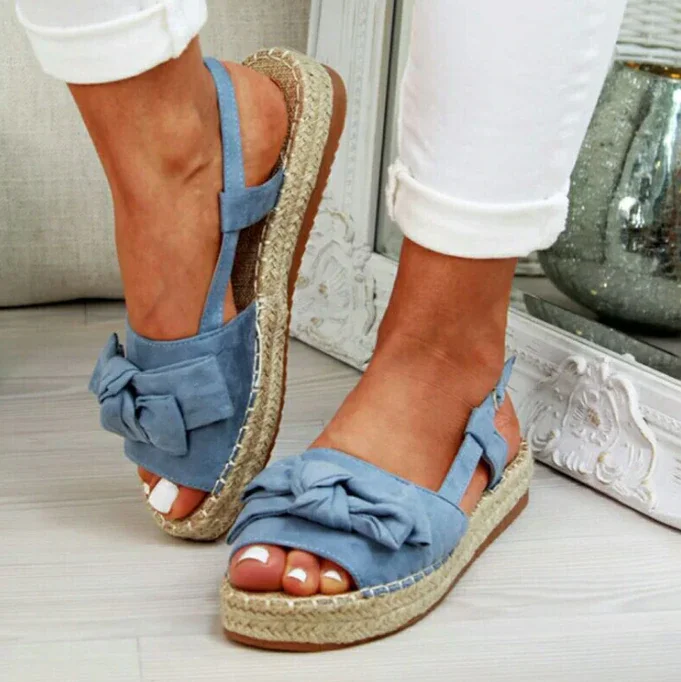 Qengg New Women Slippers Platform Wedge Sandals Fashion Bow Peep Toe Beach Outdoor Ladies Walking Shoes Plus Size Zapatilla Mujer