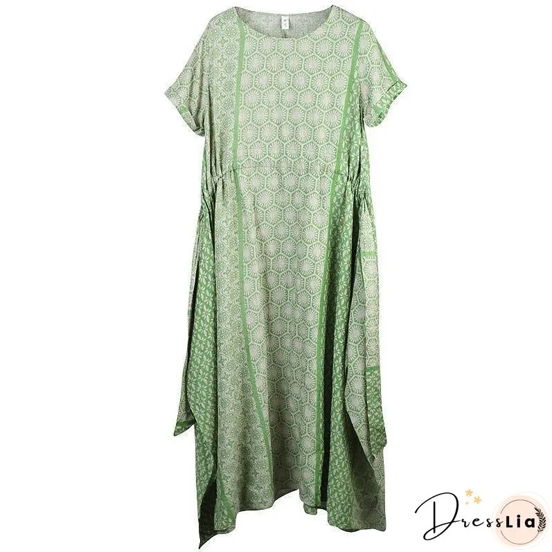 Print Cotton Short Sleeve A-Line Dress