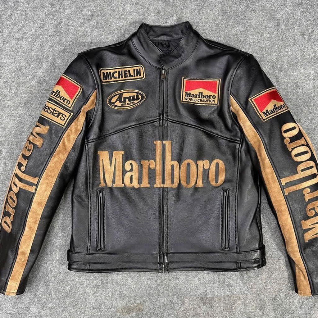 Classic Racing-Inspired Leather Jacket for Motorcycle Enthusiasts
