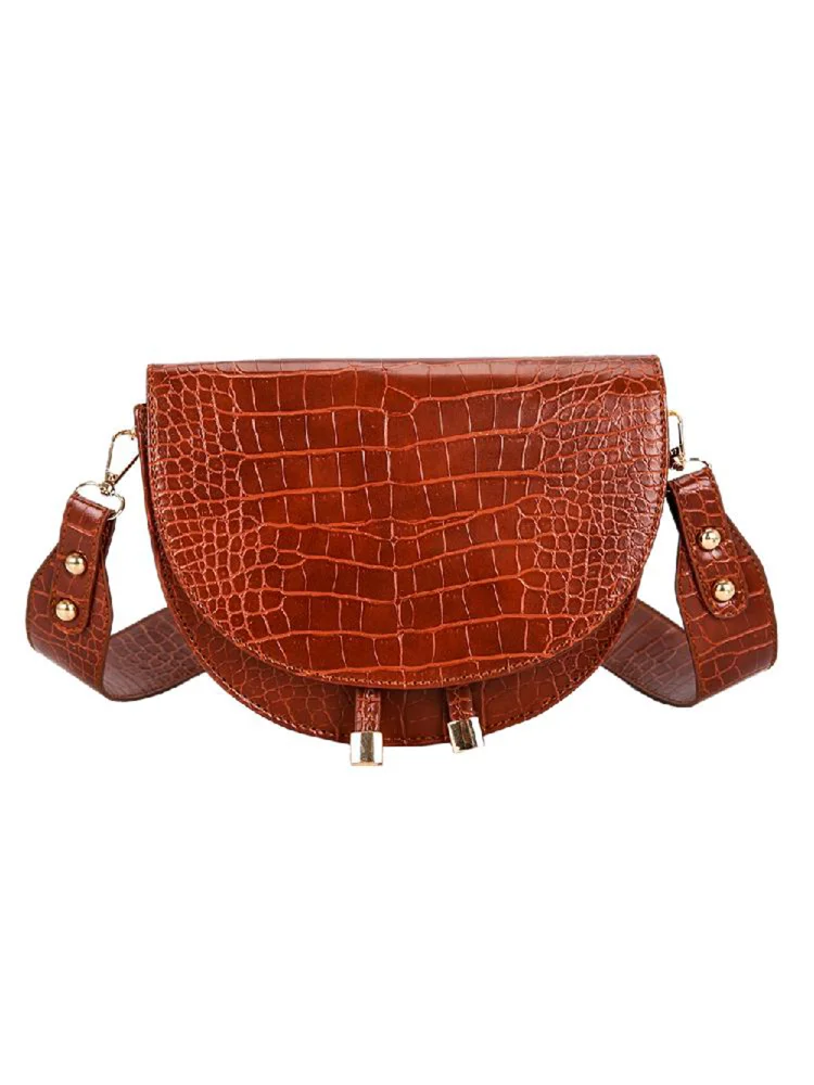 Retro Crossbody Handbag Women Semicircle Leather Shoulder Bag (Light Brown)