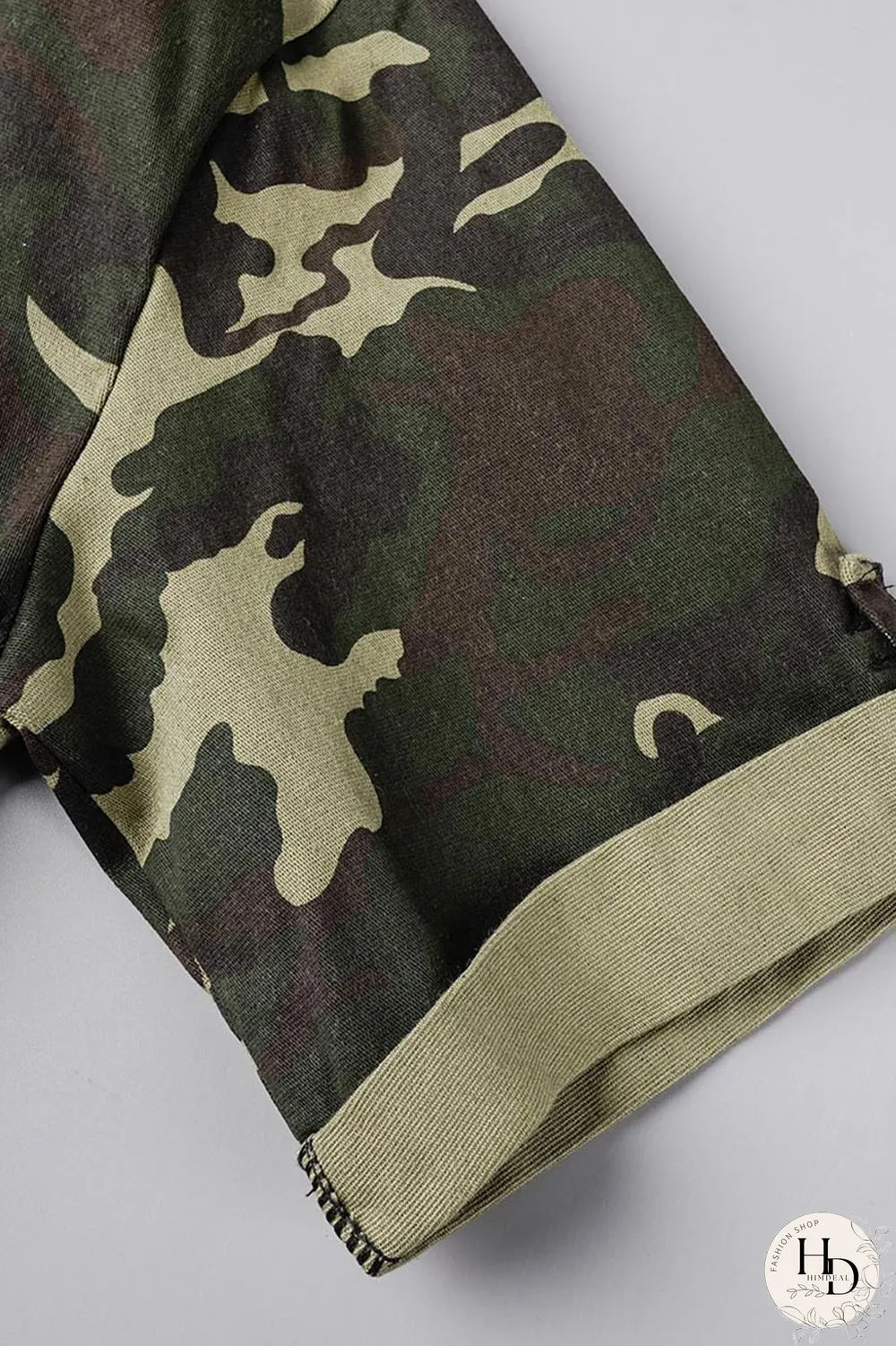 Camouflage Casual Camouflage Print Patchwork Draw String Zipper Turndown Collar Straight Dresses