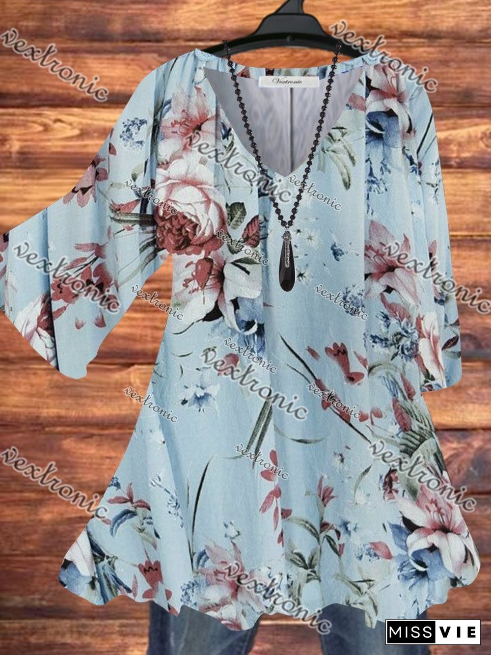 Women Casual Half Sleeve V-neck Floral Printed Top