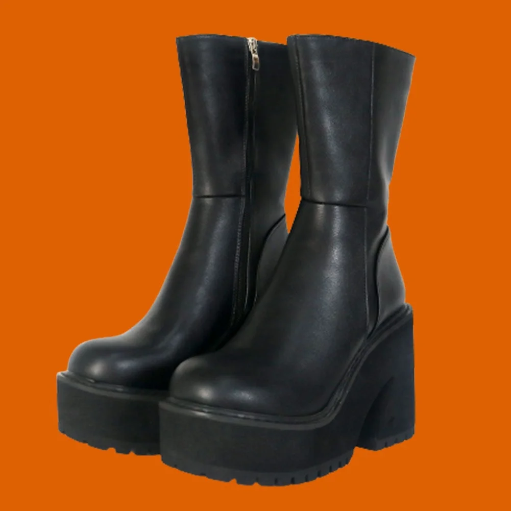 Vstacam Halloween Brand New Design Autumn Winter Knee High Boots Gothic Punk Motorcycle Boots Women Platform Chunky High Heels Shoes For Woman