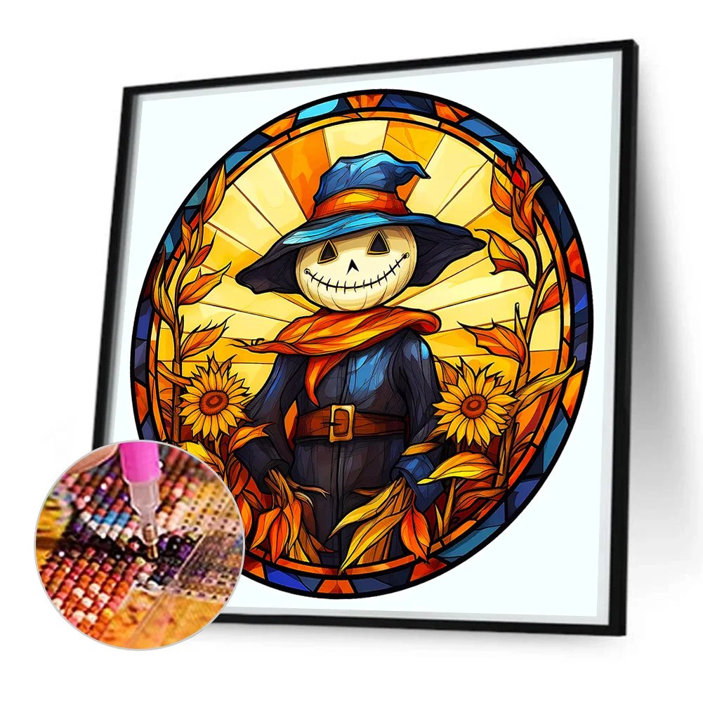Diamond Painting - Full Round Drill - Stained Glass Pumpkin Scarecrow(Canvas|50*50cm)