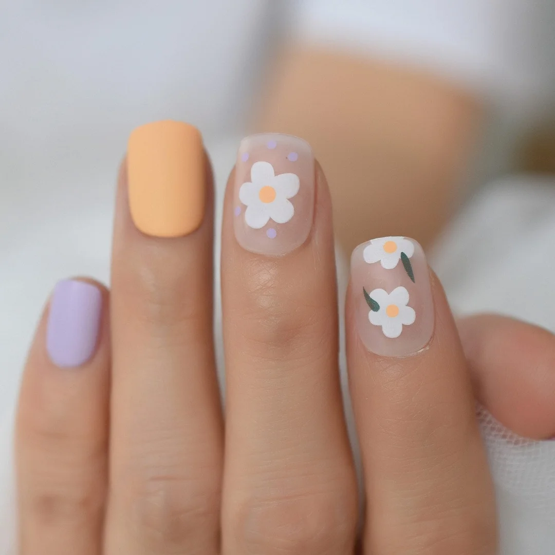 Flowers Cute Lovely Charms Nail Tips Short Press On Nails Square 2021 Gel X Fingernails Manicure Supplies For Professionals Mix-Nail Inspo