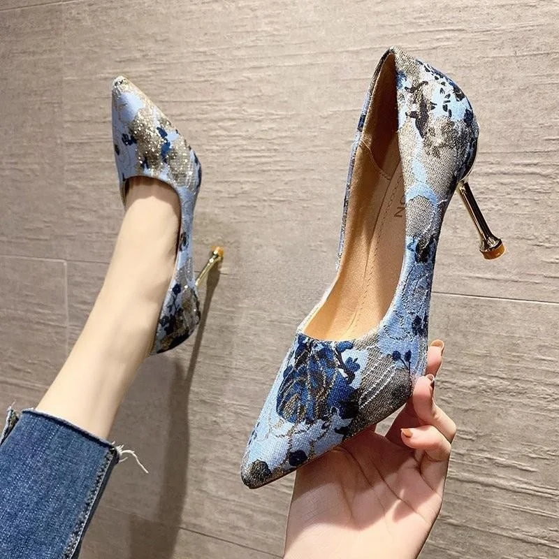 Women Pumps Female Casual Ladies Shoes Fashion Slip On Pointed Toe Party Zapatos De Vestir Mujer Classic Embroidery Flower