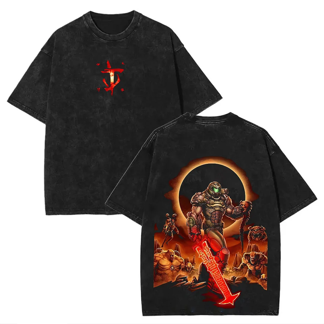 Doom Vintage Printed Unisex Washed T-Shirt