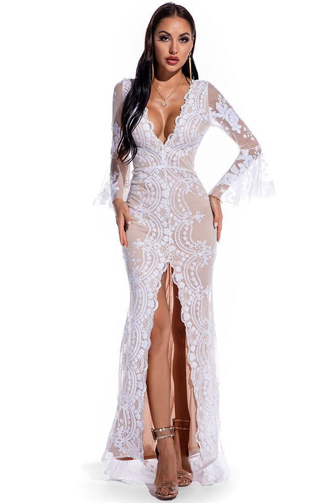 Sexy High Split Long Sleeve Prom Gown Evening Dress - Shop Trendy Women's Clothing | LoverChic