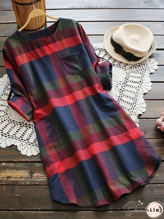 Plus Plaid Curved Hem Tee Dress for Women