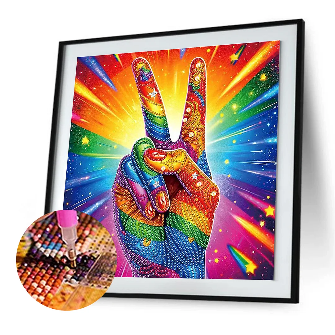 Diamond Painting - Partial Special Shaped Drill - Vibrant Peace Hand(Canvas|30x30cm)
