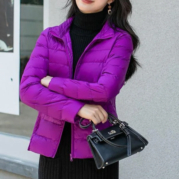 Autumn and Winter Light Down Jacket Women Stand Collar Short Coat | EGEMISS