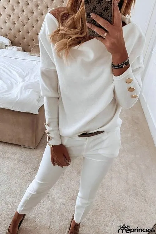 Button Dew Shoulder T Shirt