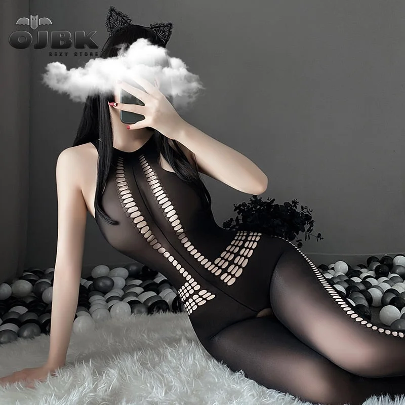 Womens Transparent Open Crotch Bodystocking Sexy Lingerie Erotic Tights Pantyhose Long Mesh Lingerie Body Stockings Jumpsuit New