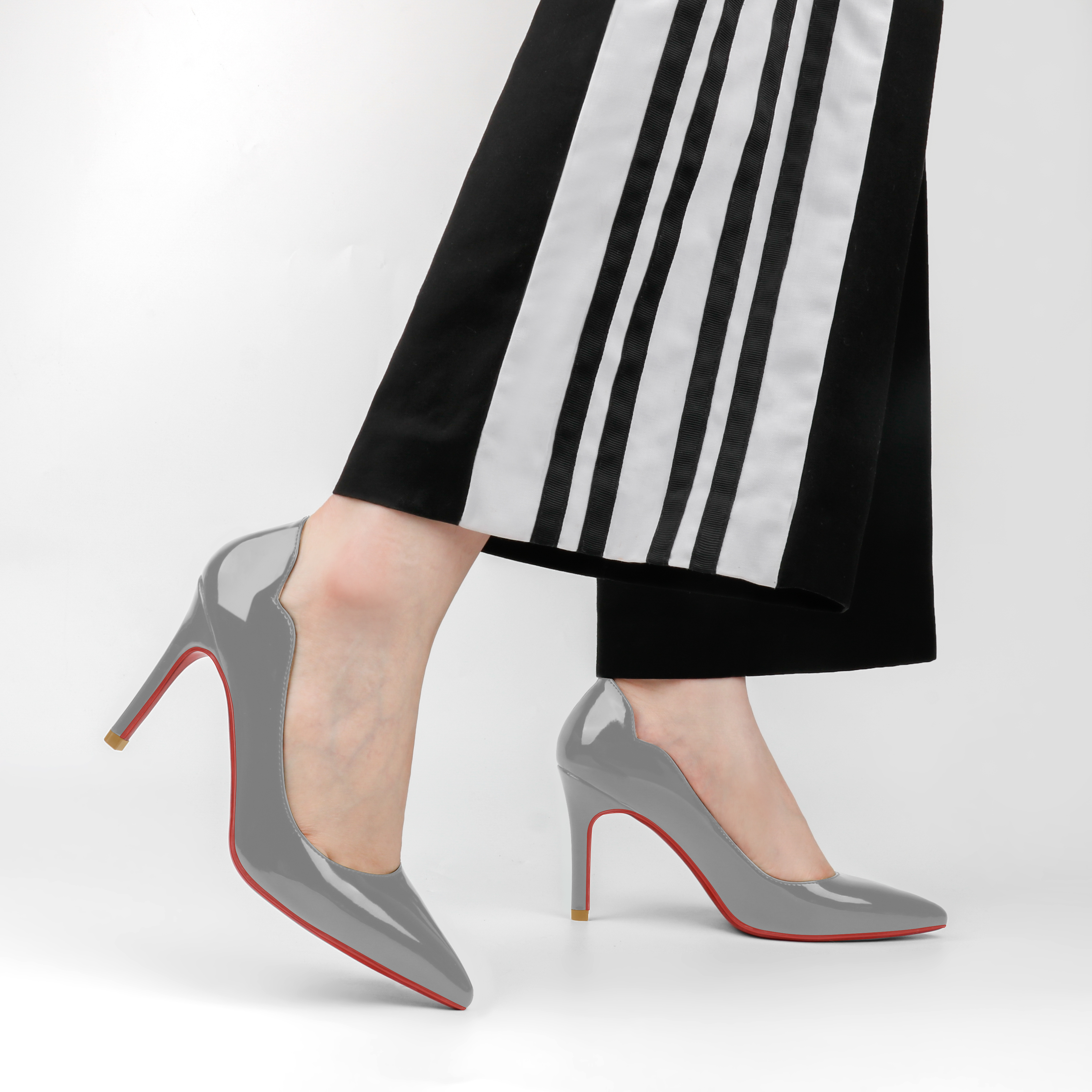 90mm Women's Pointed Toe Kitten Heels Hot Chick Red Bottom Stiletto Pumps for Wedding-MERUMOTE