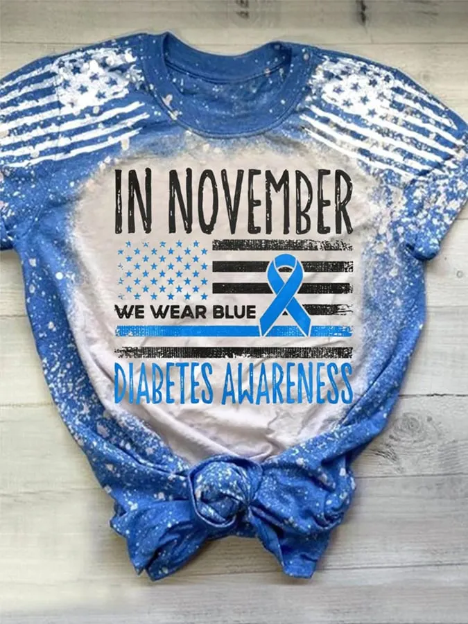 Women's In November We Wear Blue Diabetes Awareness Print Casual T-Shirt