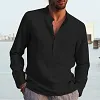 Men's Shirt Linen Shirt Maroon Shirt Solid Color V Neck White Black Gray Wine Army Green Long Sleeve Daily Vacation Tee by Inlyline