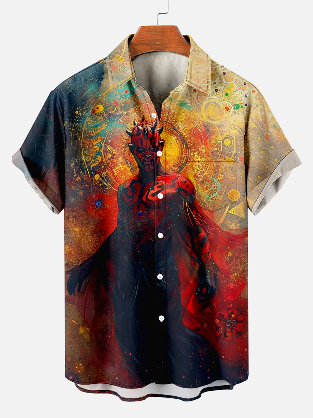 Men's Retro Comfort Space Warrior Print Shirt PLUSCLOTHESMAN