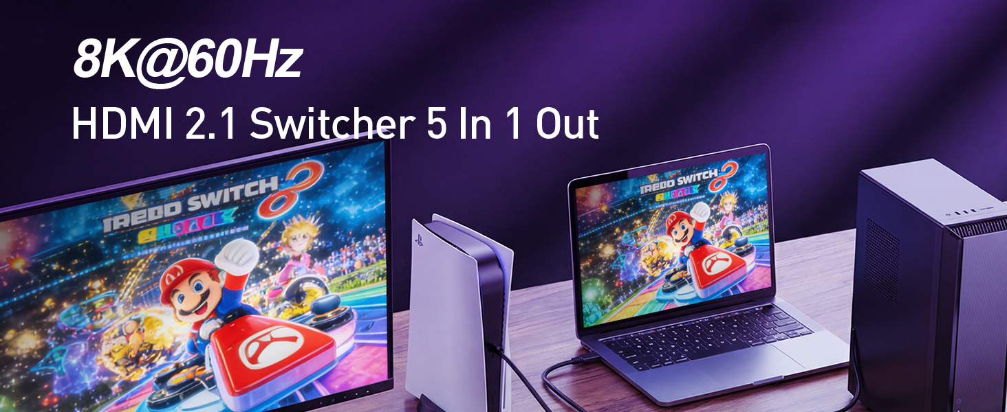 8k 60hz hdmi 2.1 switcher 5 in 1 out