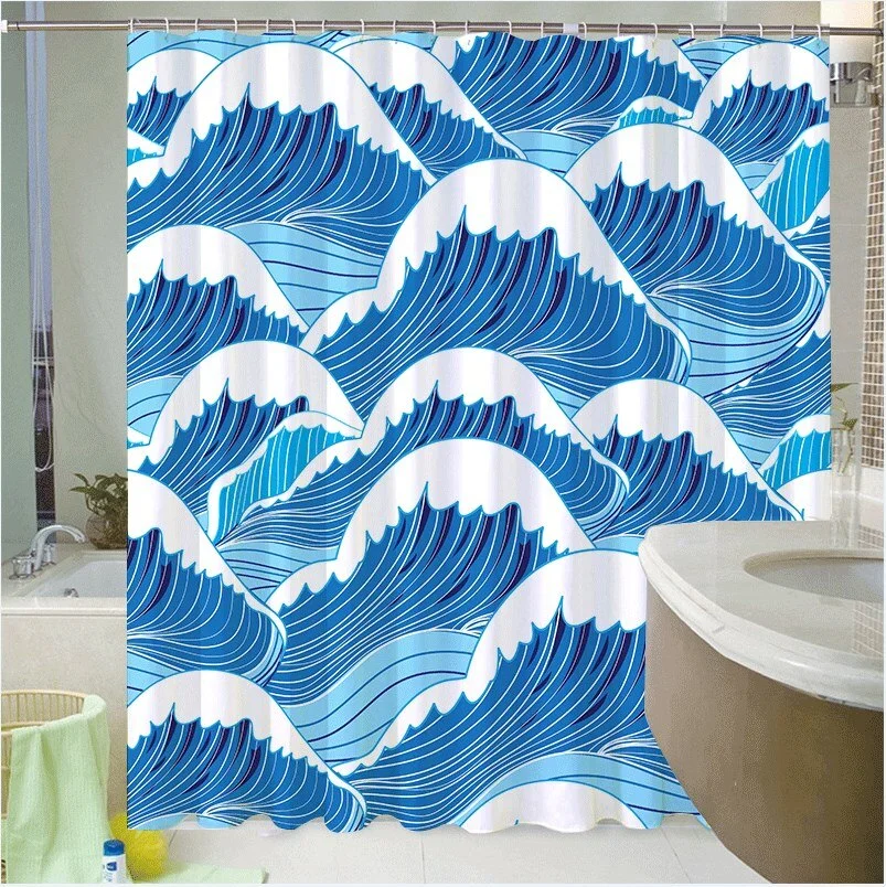 Marble Striped Shower Curtain Blue Black Simple Design Wave Bathroom Accessories Decorative Waterproof Screen With Hook