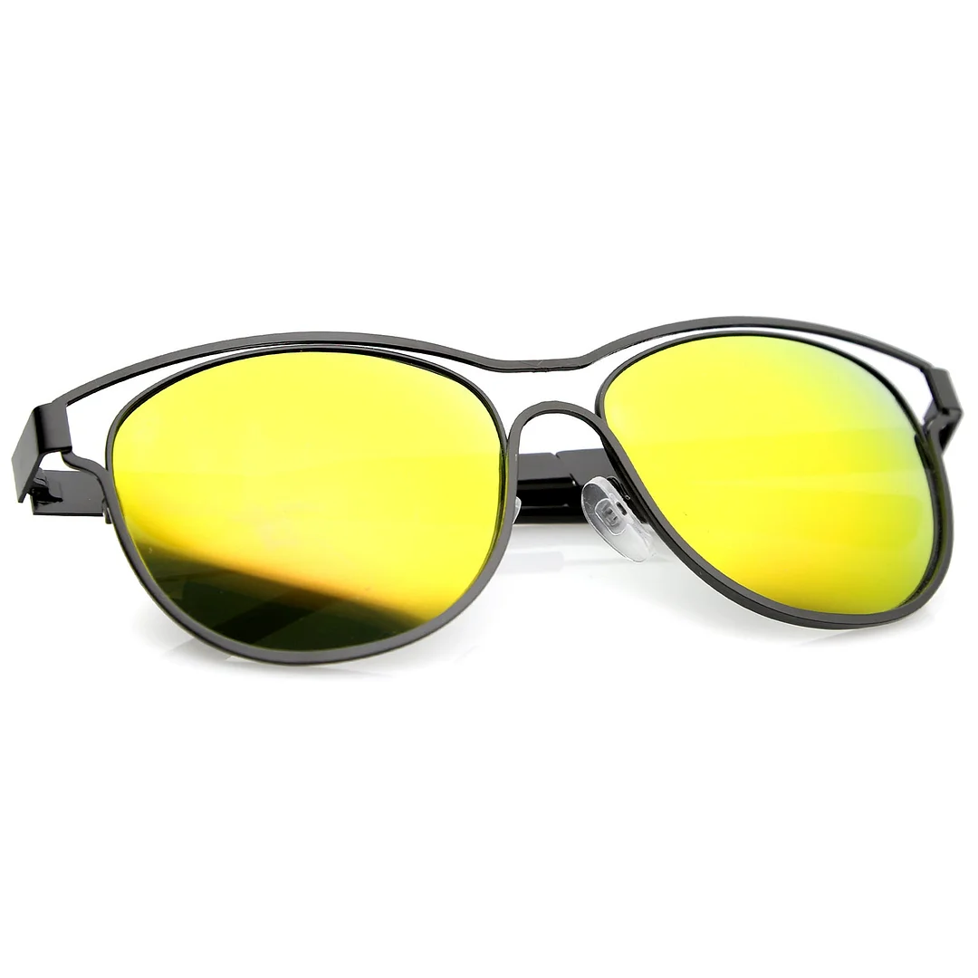 Modern Open Metal Colored Mirror Lens Horn Rimmed glasses 56mm