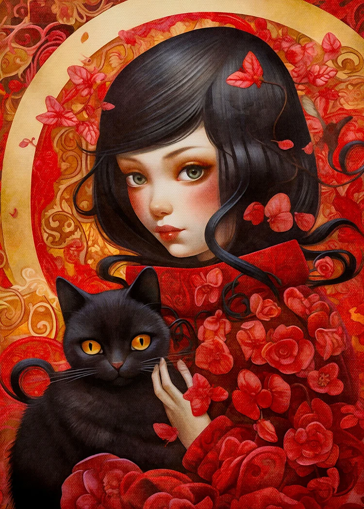 Big Eyes Doll Girl And Cat 40*50CM(Canvas) Diamond Painting gbfke