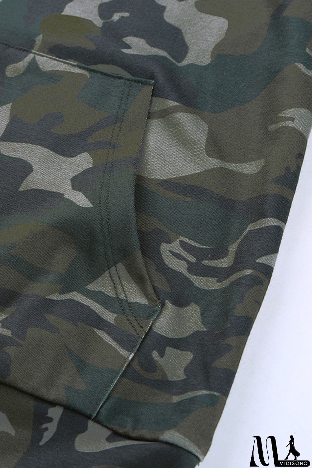 MidiSono - Green Camo Print Kangaroo Pocket Hoodie