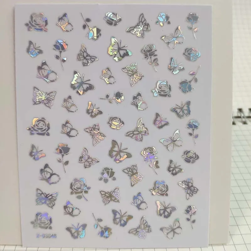 1pc Holographic New Laser Butterfly Designs Nail Sticker Silver Adhensive Slider Decoration DIY Nail Art Stickers Manicure Decor-Nail Inspo