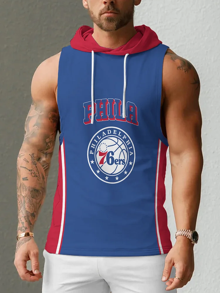 Philadelphia 76ers Men's Casual Comfy Sleeveless Hooded Tank Top