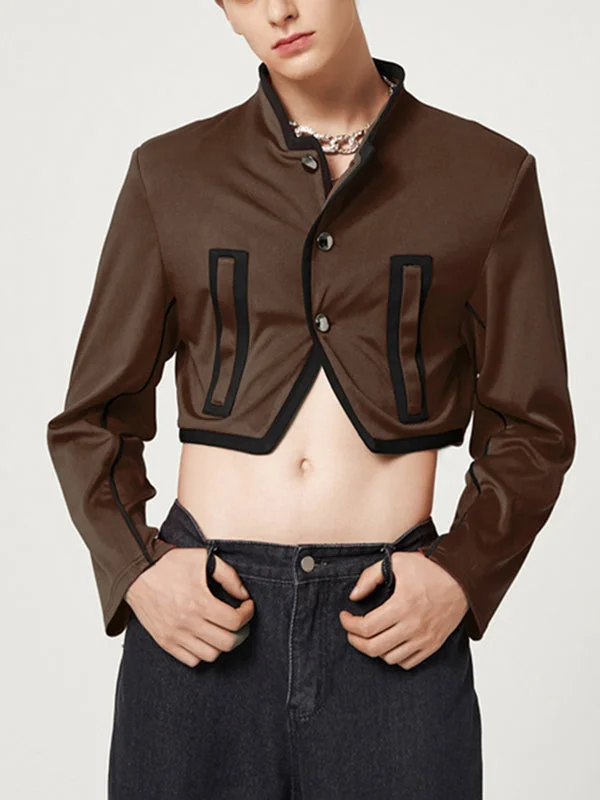 Aonga - Mens Patchwork Contrast Crop Long Sleeve Jacket