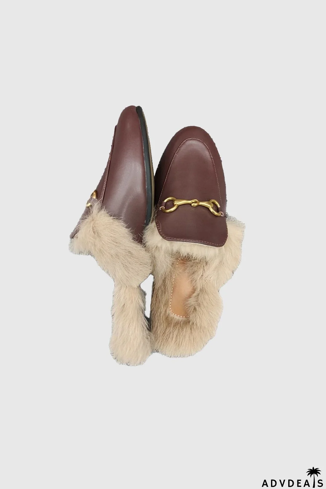 Rabbit Fur Lined Leather Loafer Mules