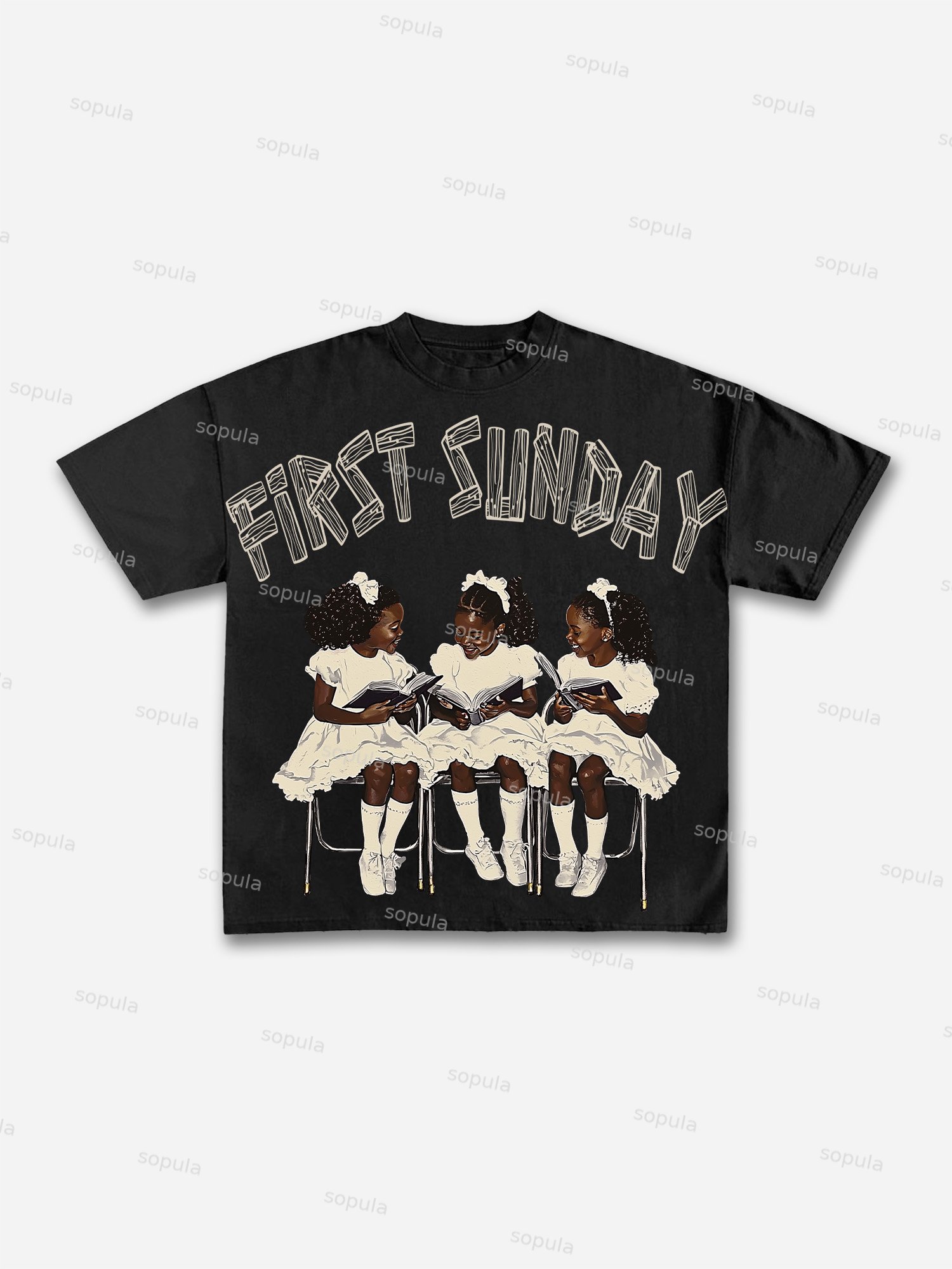 Vintage Children First Sunday Print Graphic Cotton T-shirt - Sopula｜Premium Graphic Tees & Graphic Clothing