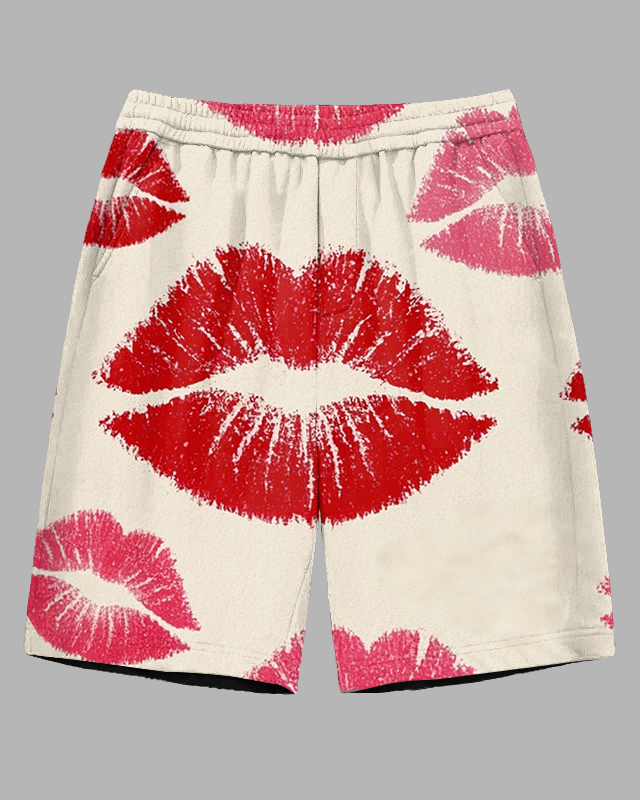 Men's Big & Tall Funny Red Lips Printed Casual Fashion Sporty Shorts