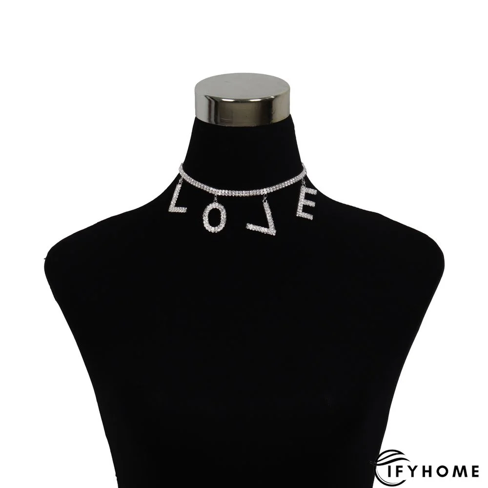 Fashion Temperament Simple Letter Love Rhinestone Pendant Necklace Jewelry | IFYHOME