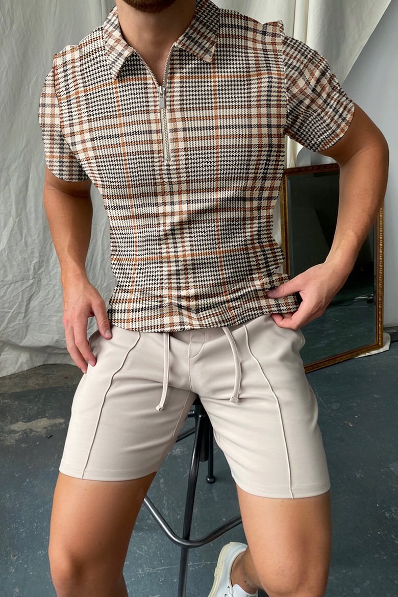 Plaid Texture Polo Shirt、、URBENIE