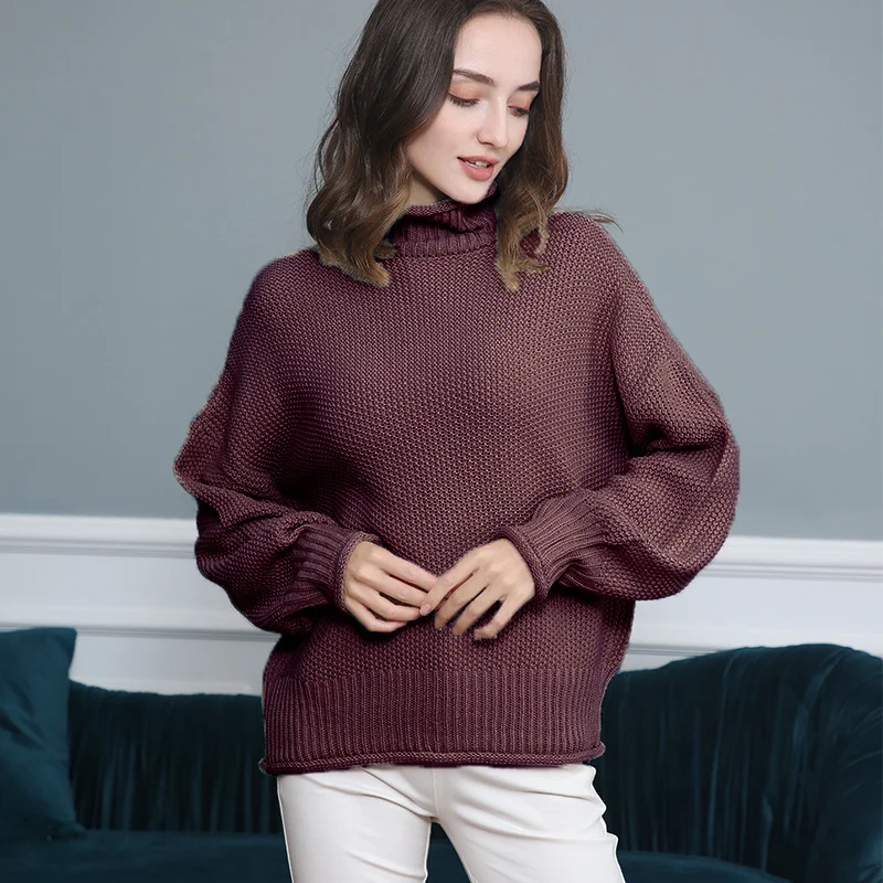 Wongn Wongn Style Women's Sweater Fashion Casual Women's Long Sleeve High Collar Pure Color Knit Pullover