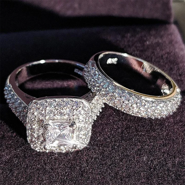 Trendy Luxury Sterling Silver Wedding Ring Set-VESSFUL