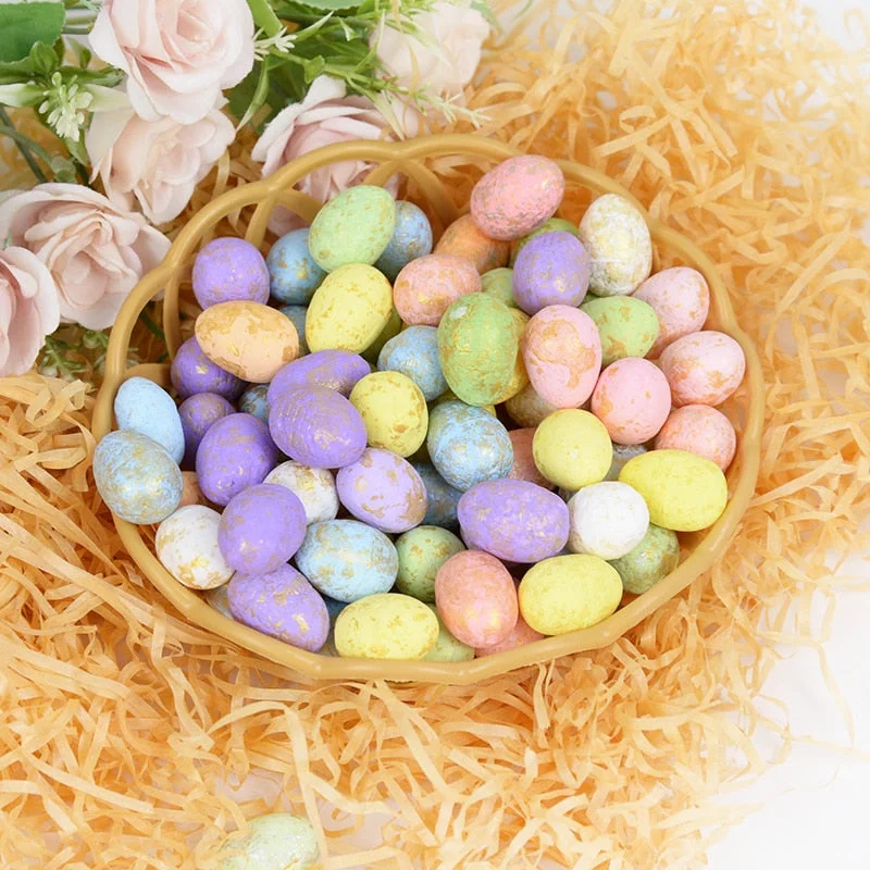 50pcs 2.5cm Foam Easter Eggs With Basket Colorful Painted Bird Pigeon Egg Happy Easter Party Decoration Kids Toy Gift Home Decor