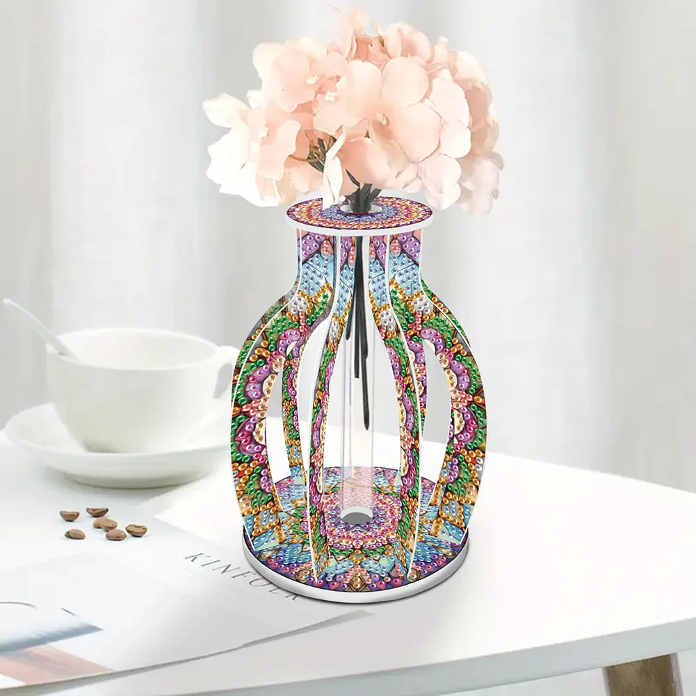 Acrylic Wood Mandala 5D DIY Diamond Painting Flower Vase for Home Office Decor